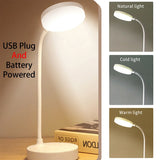 Portable LED Desk Lamp – USB & Battery Powered with 3-Color Stepless Dimming
