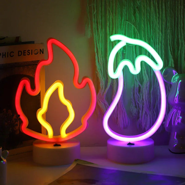 LED Flame Neon Light – Fire Sign Lamp for Room, Bar, or Party Decor