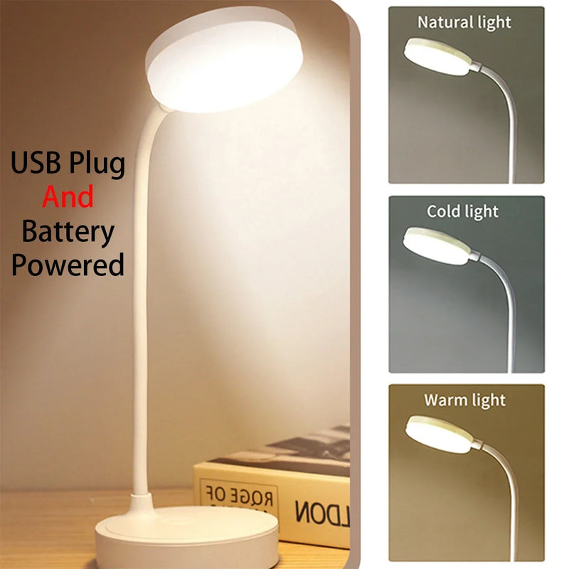 Portable LED Desk Lamp – USB & Battery Powered with 3-Color Dimming